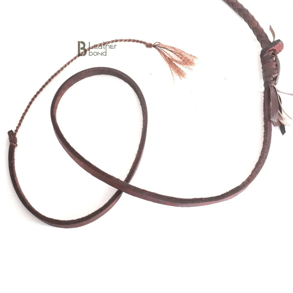 Bull Whip 6, 8, 10, 12, 14 & 16 Feet long 16 Strands Brown Kangaroo Hide Leather Equestrian Bullwhip Leather Belly & Bolster Construction