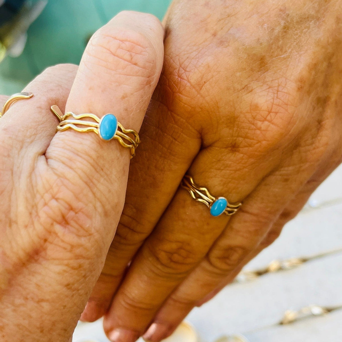14k gold filled OVAL SLEEPING BEAUTY TURQUOISE GEMSTONE RING