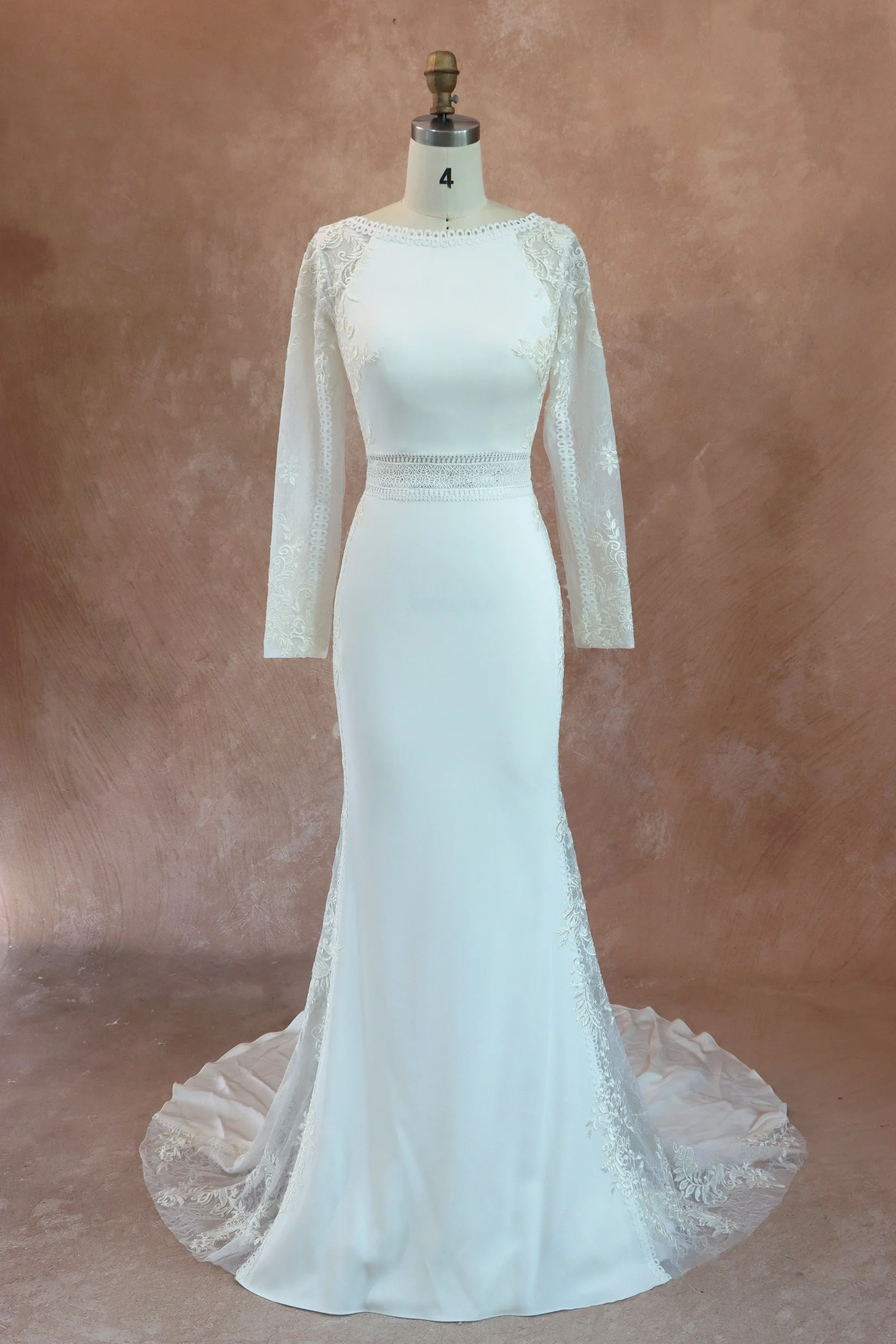 Mermaid Bateau Neckline Wedding Dress With Long Sleeves
