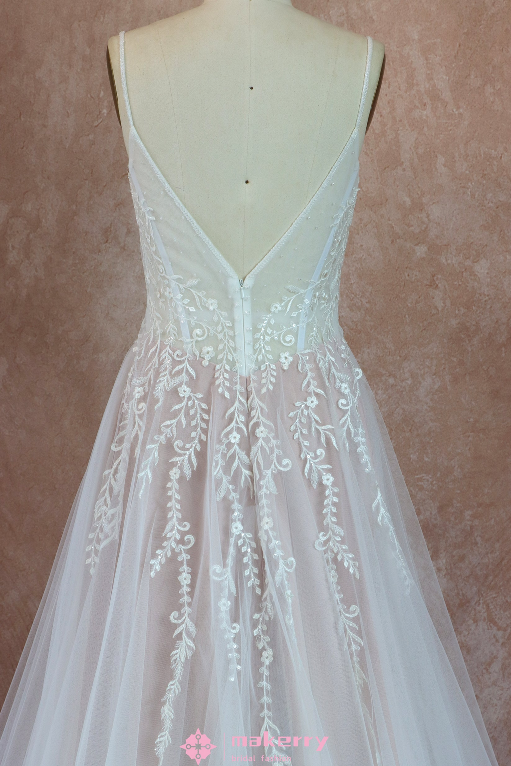 Beautiful Ethereal A-Line Wedding Dress with Spaghetti Straps-Size 4-image-1