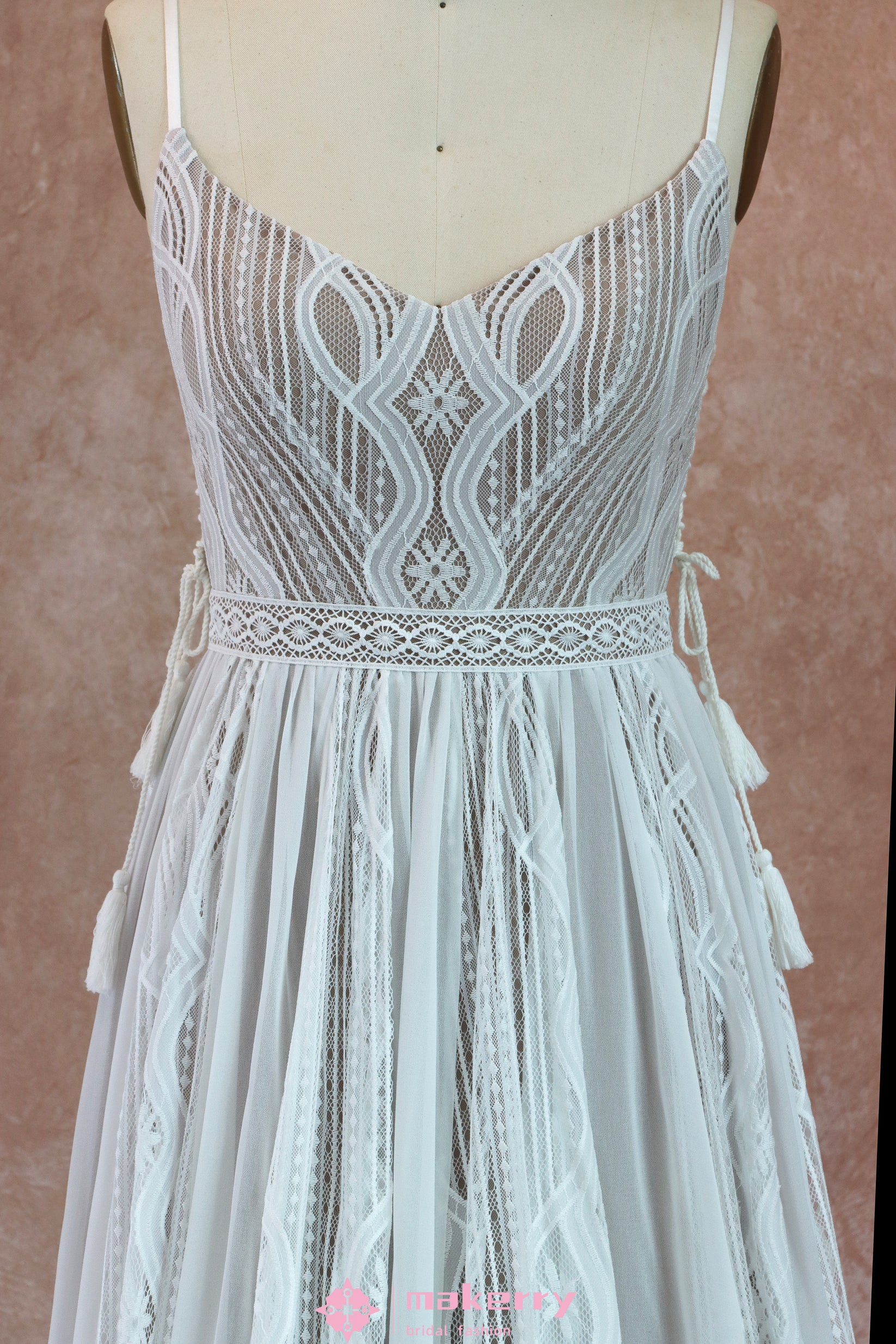 Sexy Lace Bohemian Spaghetti Straps Wedding Dress