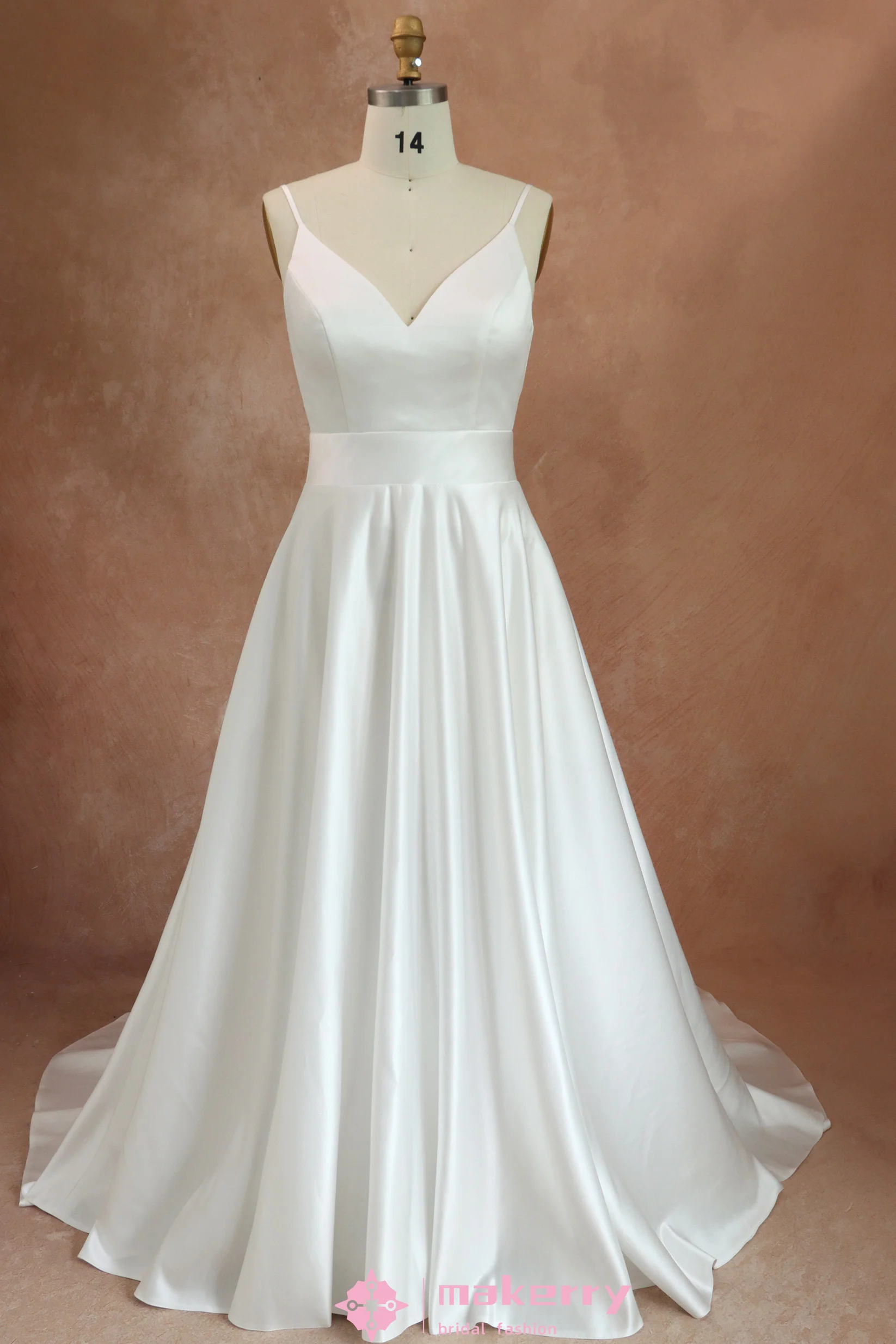Straps Satin Wedding Dress With Buttons