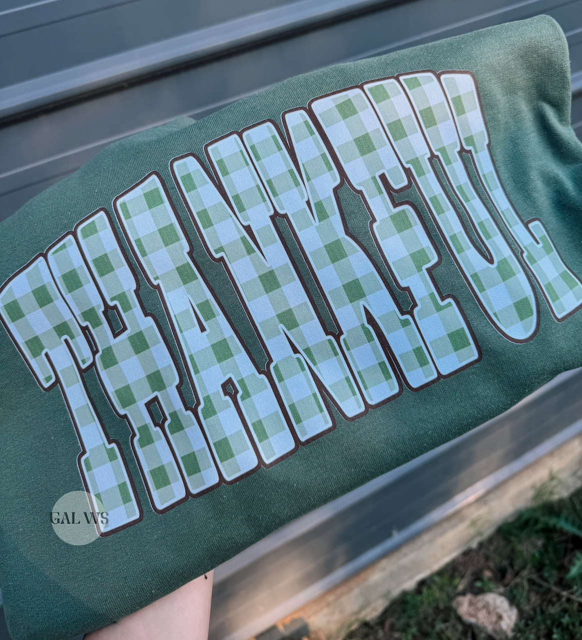 Green gingham Thankful tee or sweatshirt
