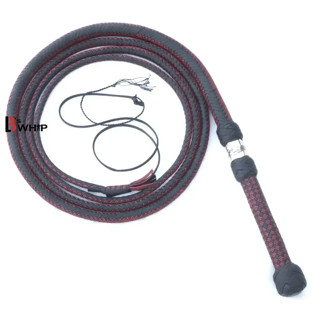 Zoro Black Paracord Bull Whip  16 Strands with Leather Plaited Bellies | 6 to 16 Feet  Bullwhip