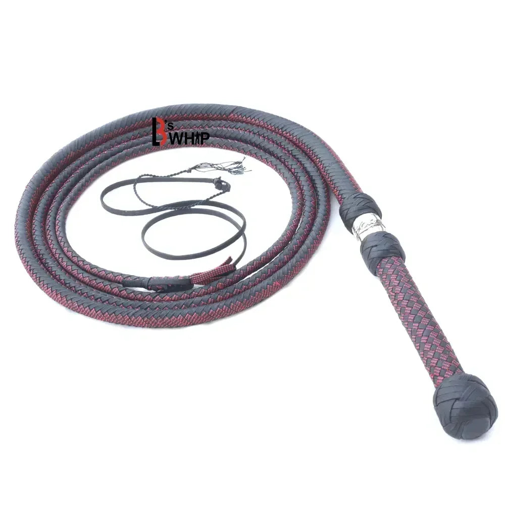 Zoro Black Paracord Bull Whip  16 Strands with Leather Plaited Bellies | 6 to 16 Feet  Bullwhip
