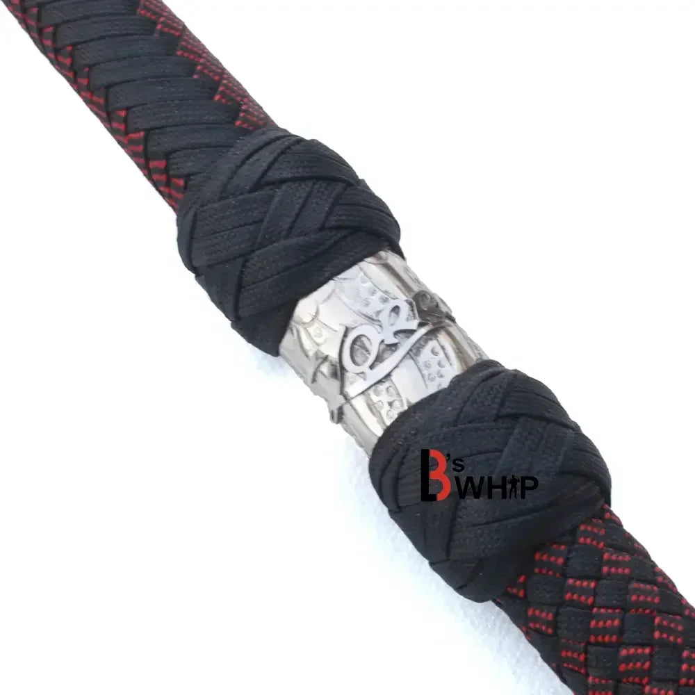 Zoro Black Paracord Bull Whip  16 Strands with Leather Plaited Bellies | 6 to 16 Feet  Bullwhip