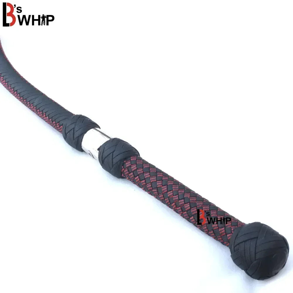 Zoro Black Paracord Bull Whip  16 Strands with Leather Plaited Bellies | 6 to 16 Feet  Bullwhip