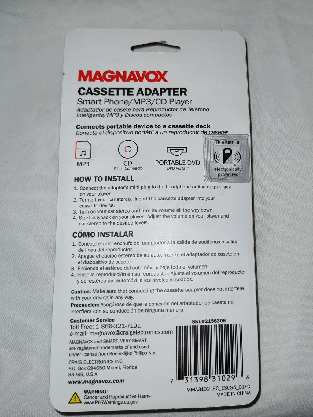 Magnavox Cassette Adapter for Smart Phone/MP3/CD Player
