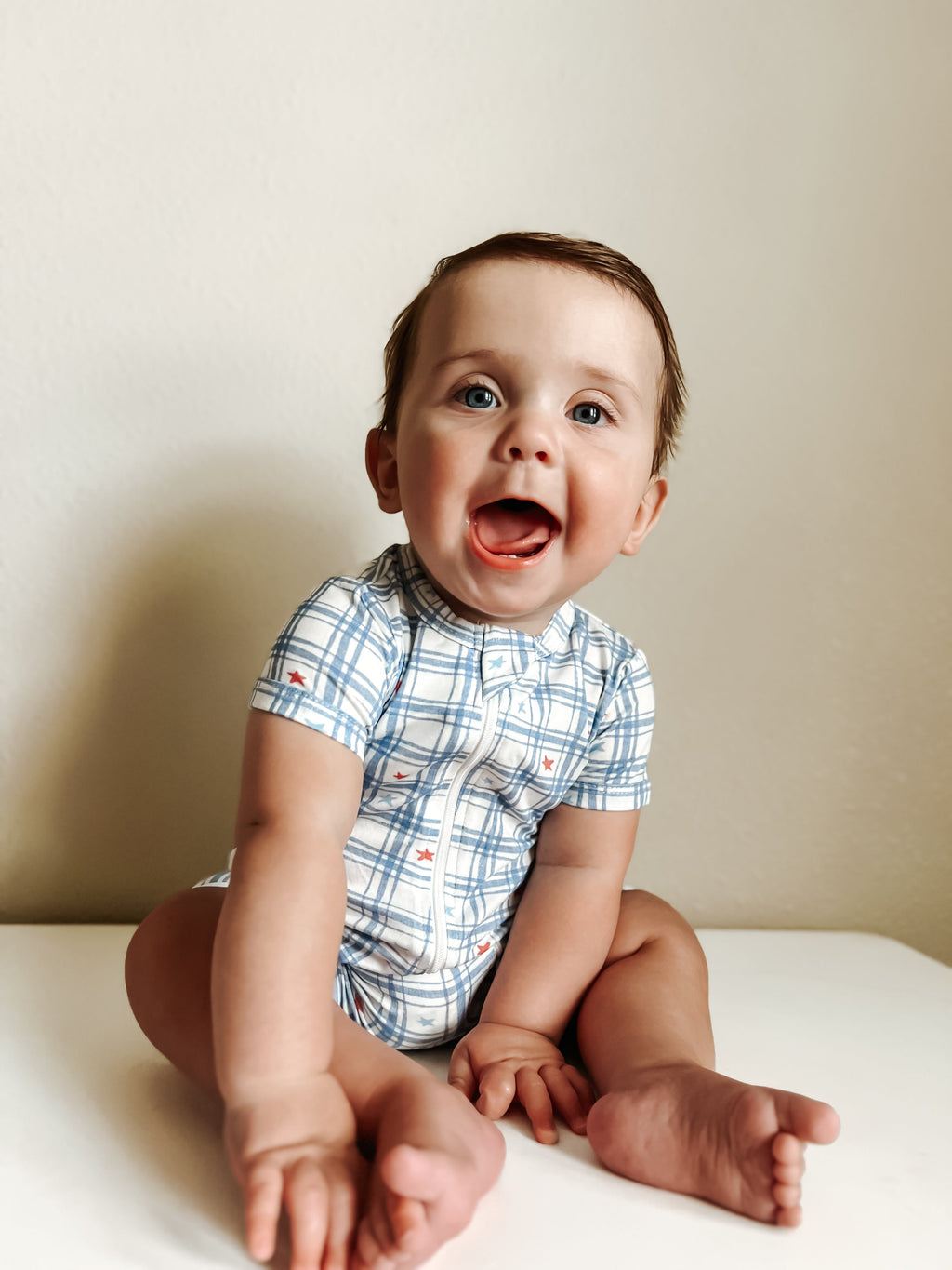 Stars Gingham Bamboo Shorty Romper