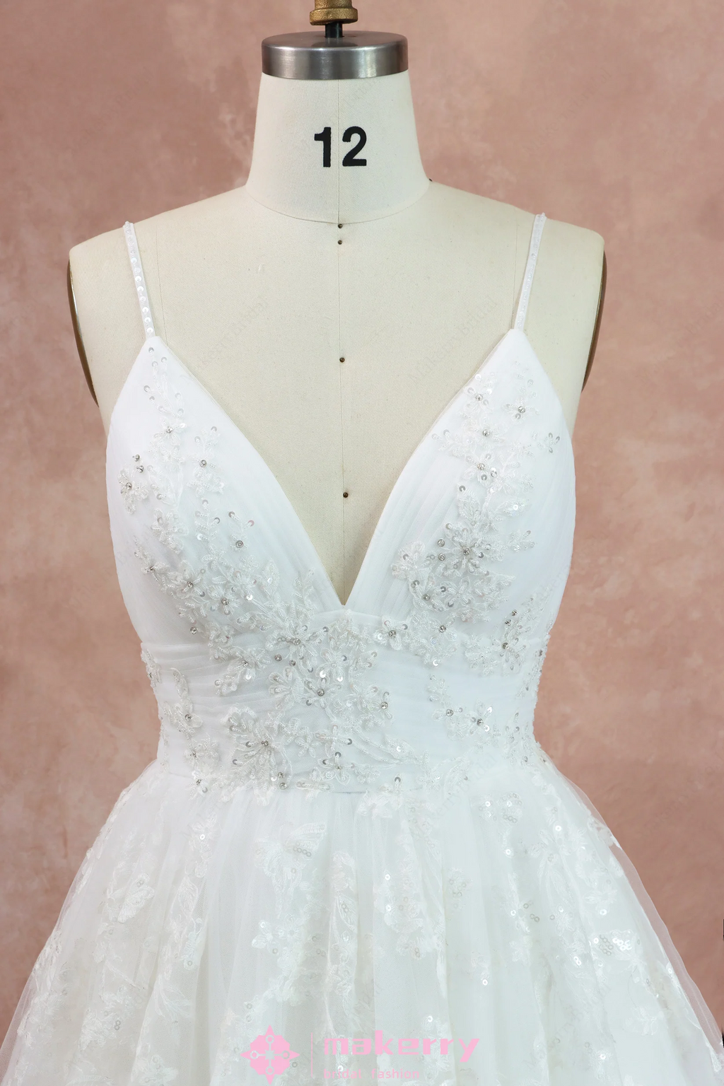 Spaghetti Strap Beautiful Floral Lace Empire A-line Bridal Dress