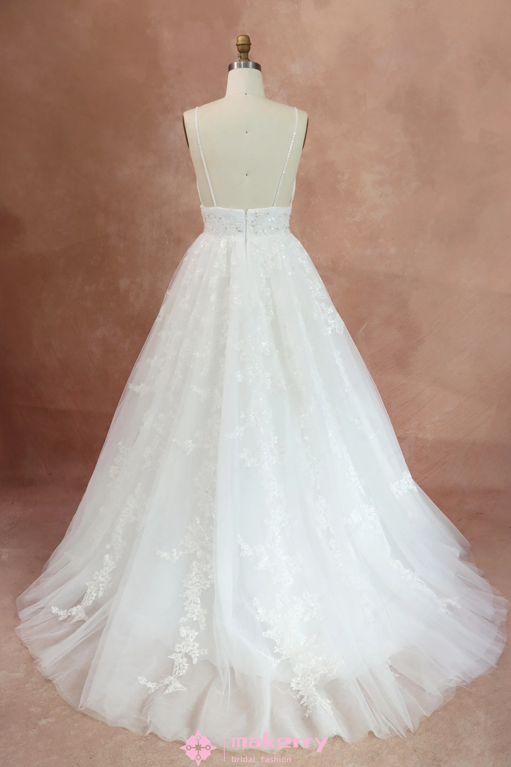 Spaghetti Strap Beautiful Floral Lace Empire A-line Bridal Dress