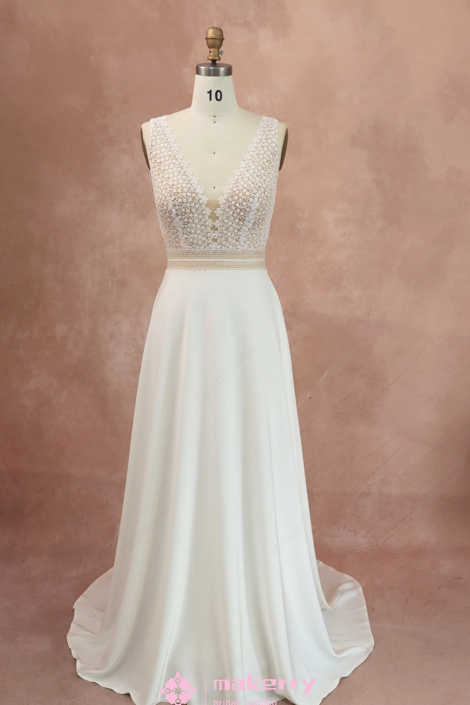 Elegant Straps Lace Crepe A-line Wedding Dress