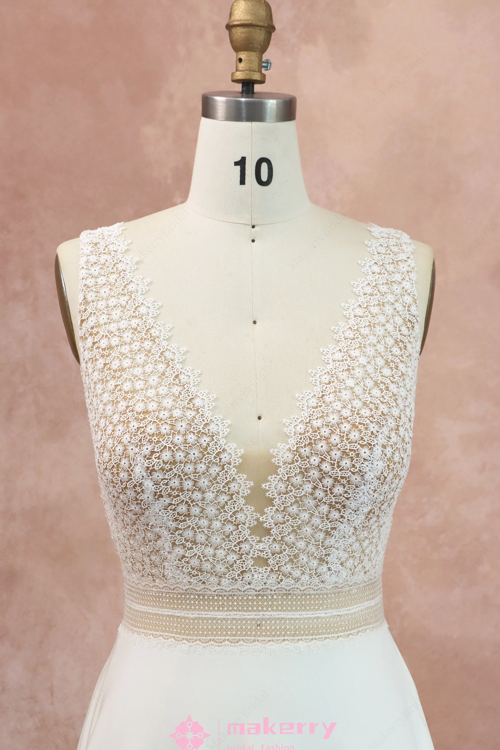 Elegant Straps Lace Crepe A-line Wedding Dress