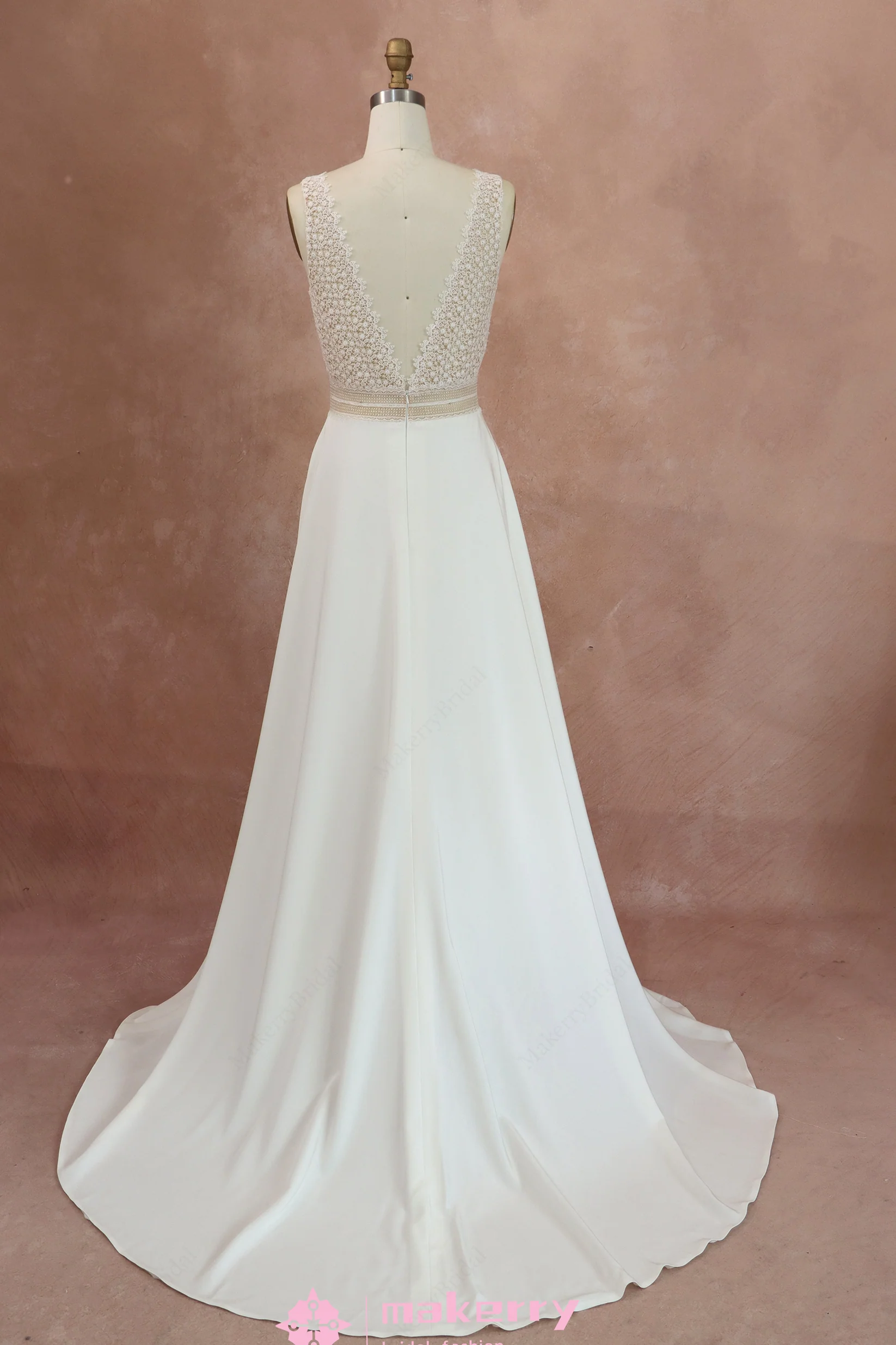Elegant Straps Lace Crepe A-line Wedding Dress