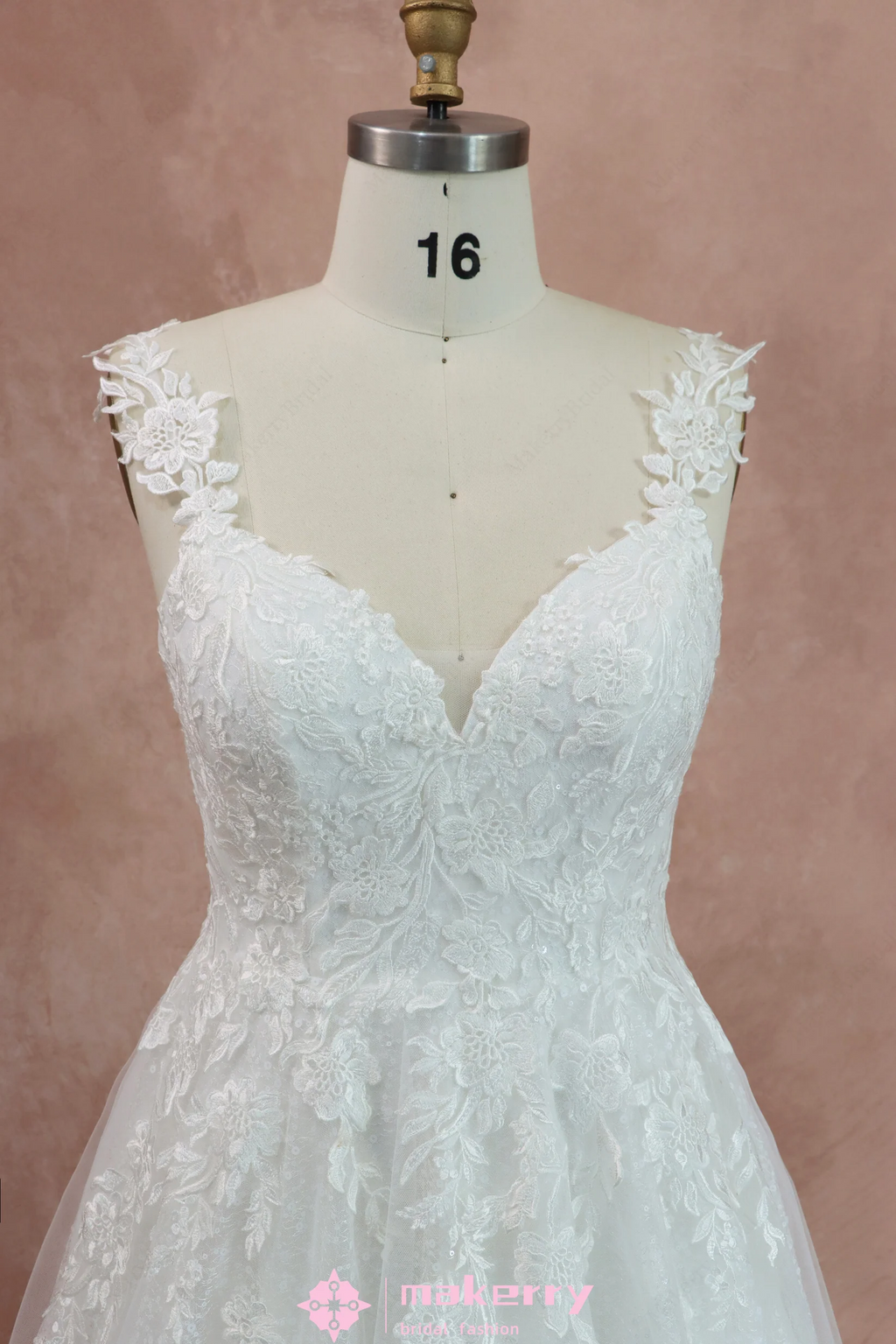 Cream White Sequins & Lace Pearl Pink Wedding Gown