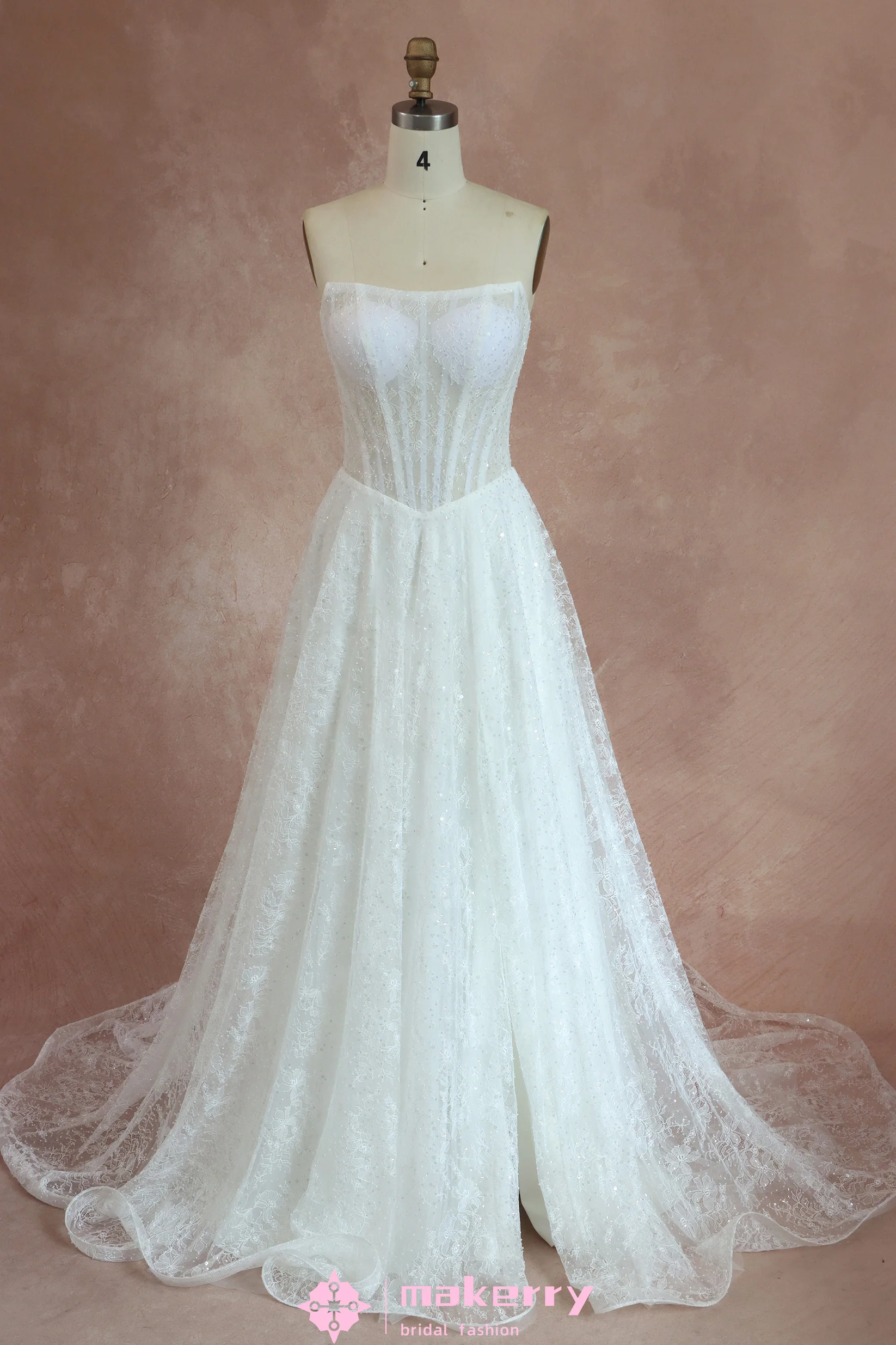 Sexy Sparkling Strapless A-Line Wedding Dress with Basque Waist