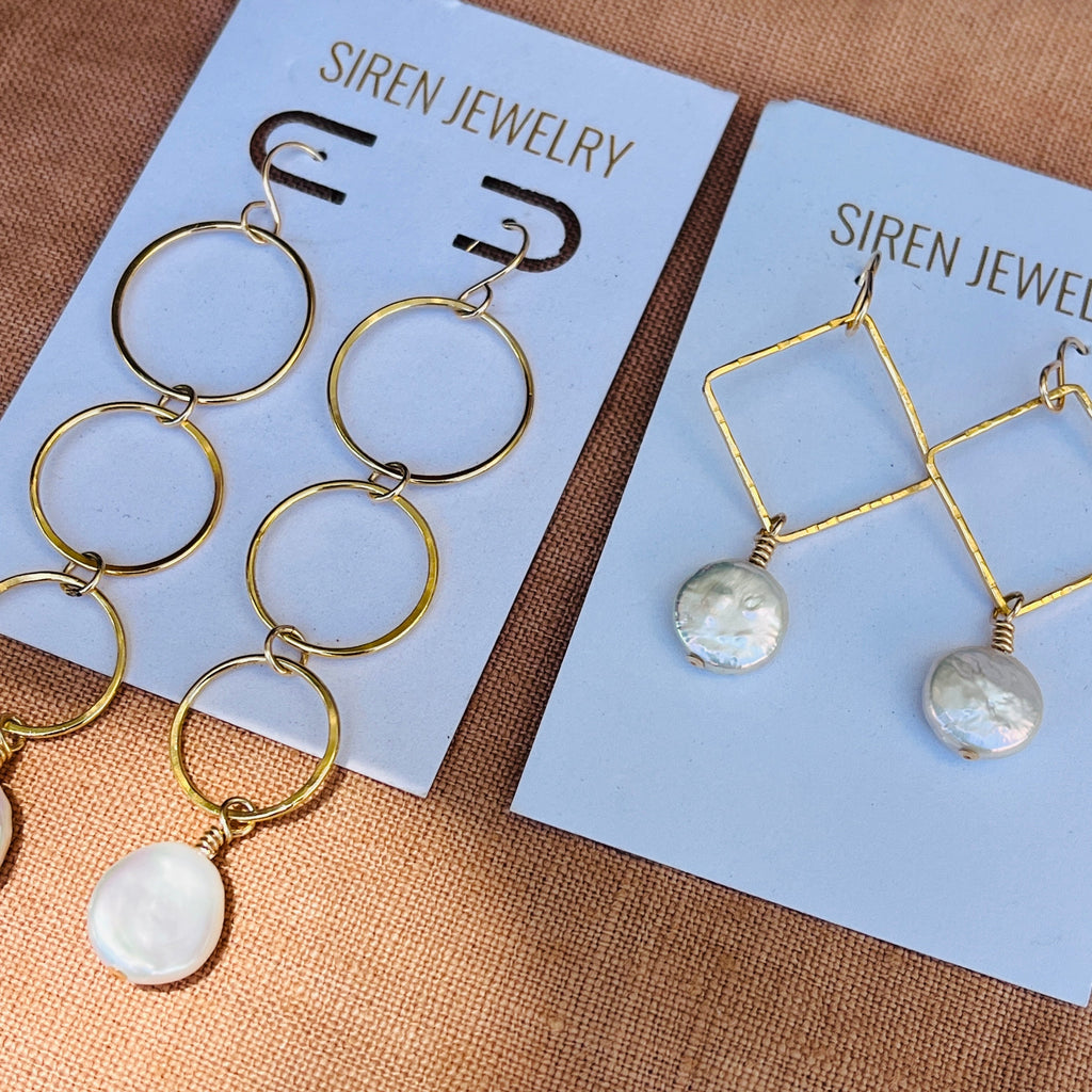 14k gold filled DIAMOND DANGLE COIN PEARL DIAMOND EARRINGS