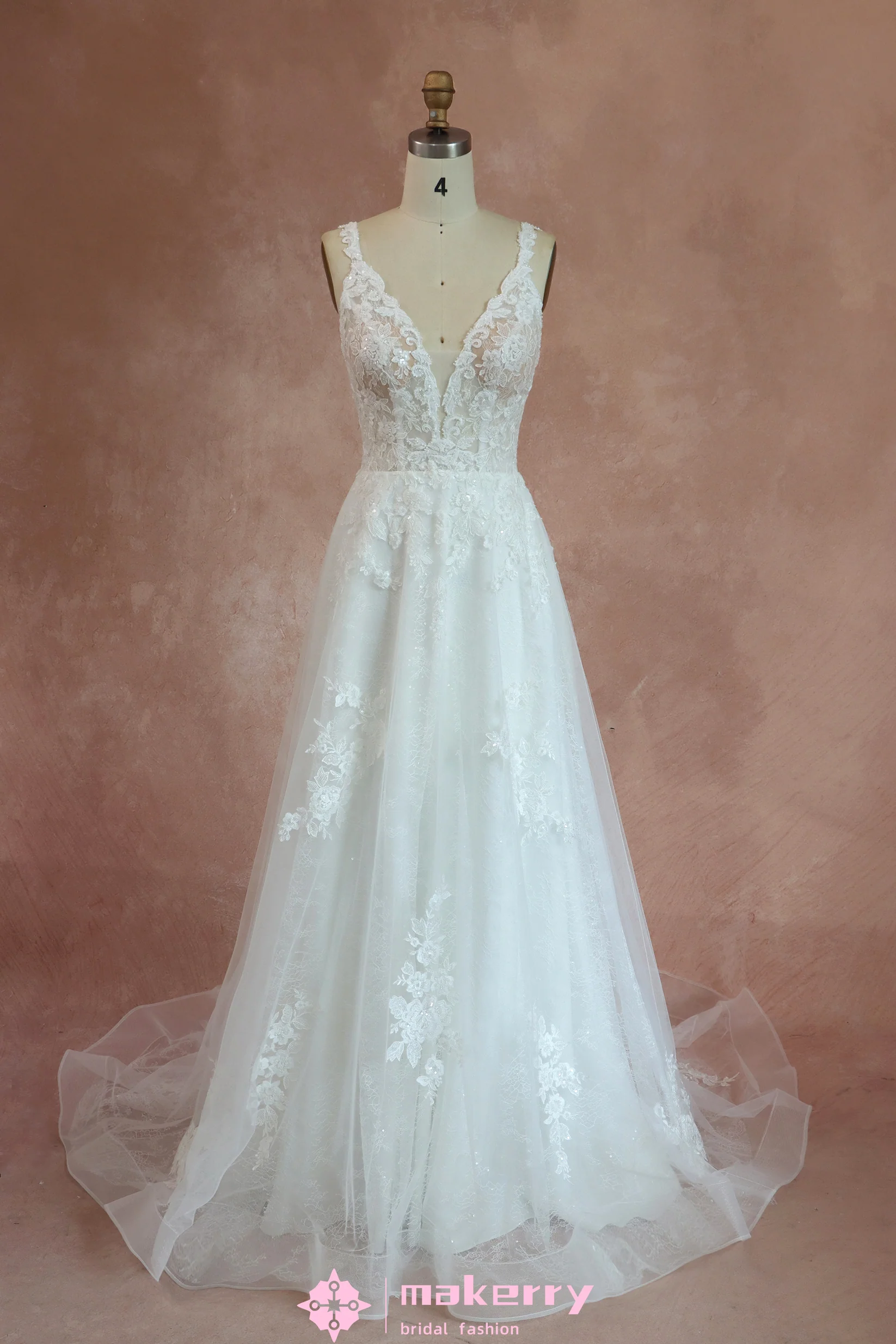 Gorgeous Bead Lace Bridal Dress With Buttons