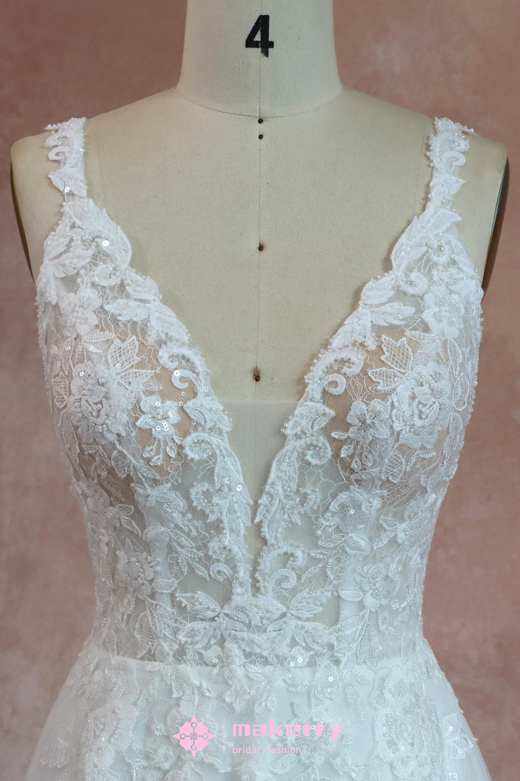 Gorgeous Bead Lace Bridal Dress With Buttons