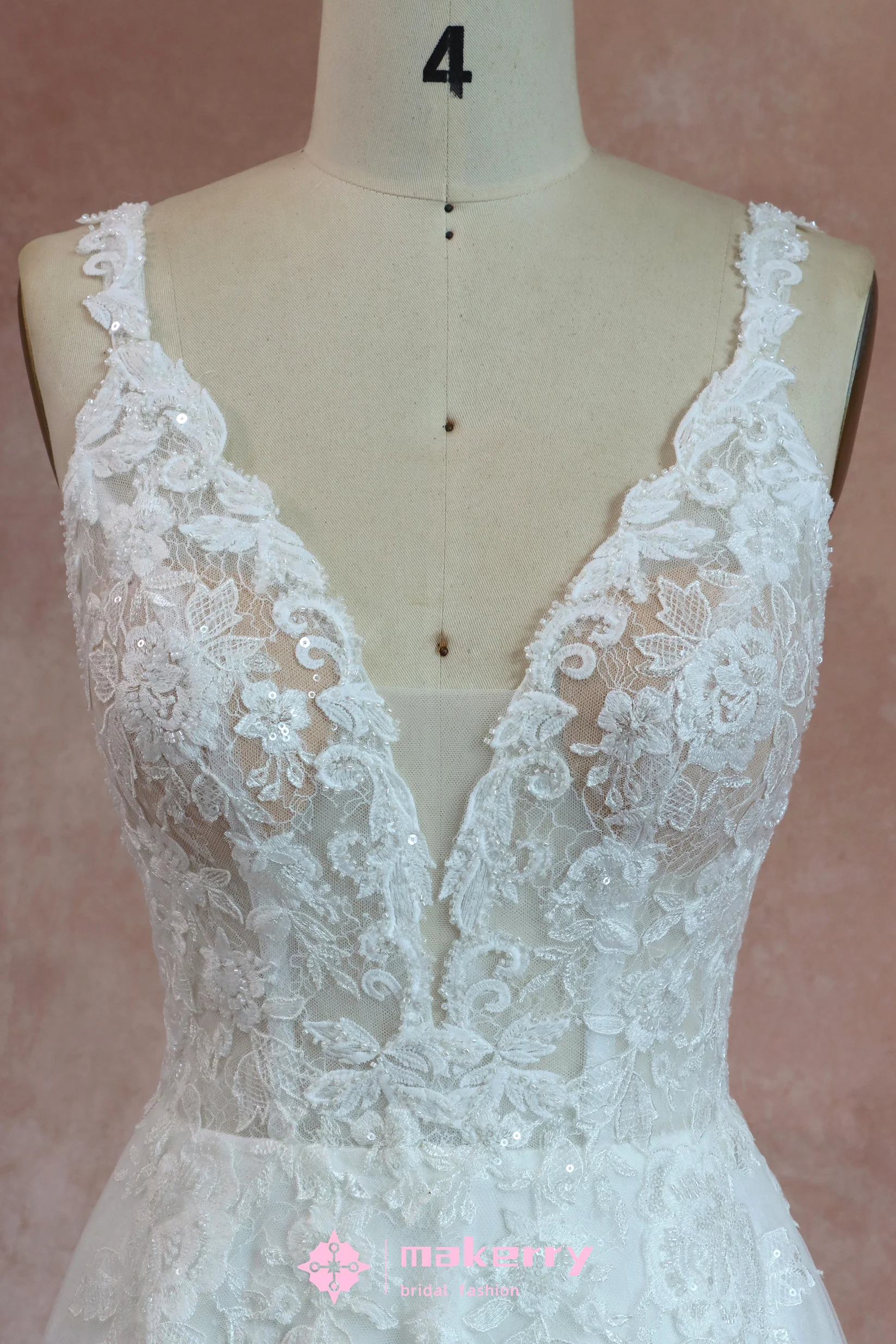 Gorgeous Bead Lace Bridal Dress With Buttons
