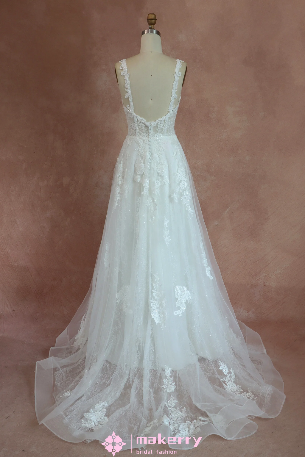 Gorgeous Bead Lace Bridal Dress With Buttons