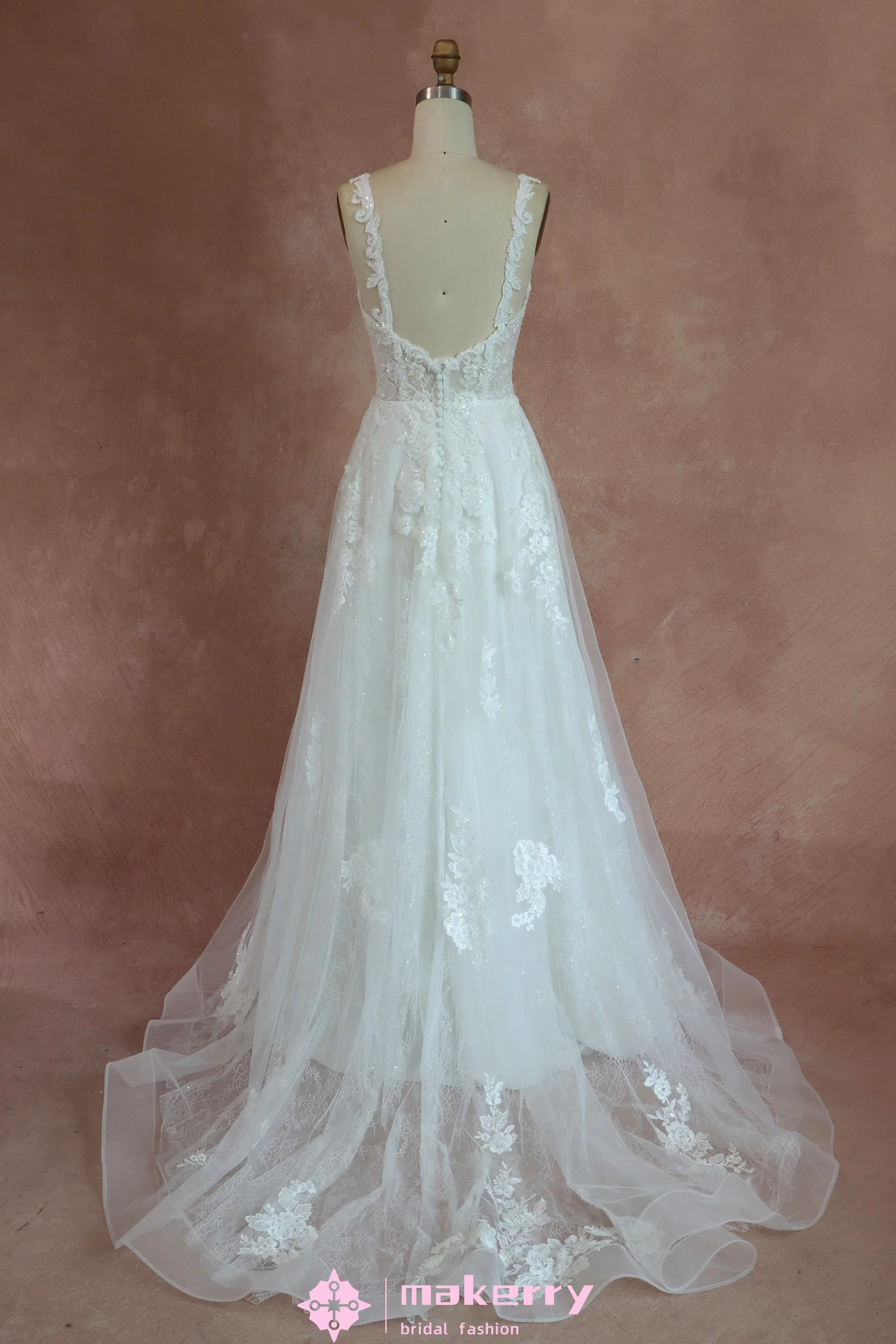 Gorgeous Bead Lace Bridal Dress With Buttons