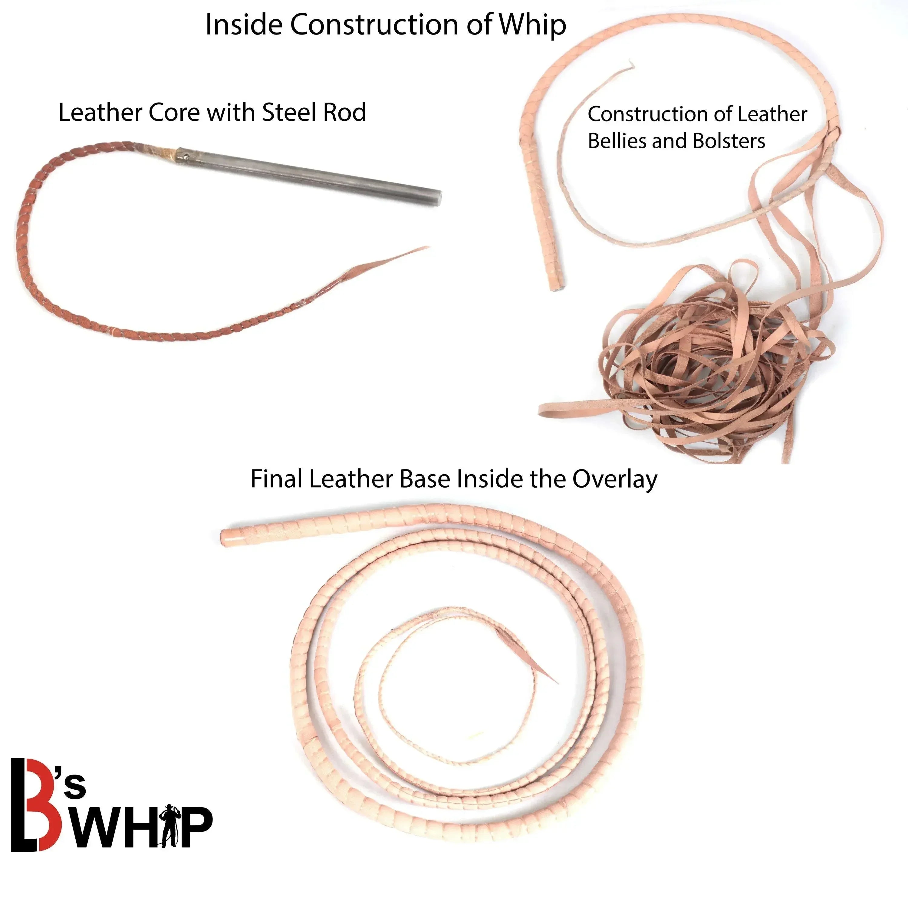 Bull Whip 6, 8, 10, 12, 14 & 16 Feet long 16 Strands Cowhide Leather Equestrian Bullwhip Indiana Jones