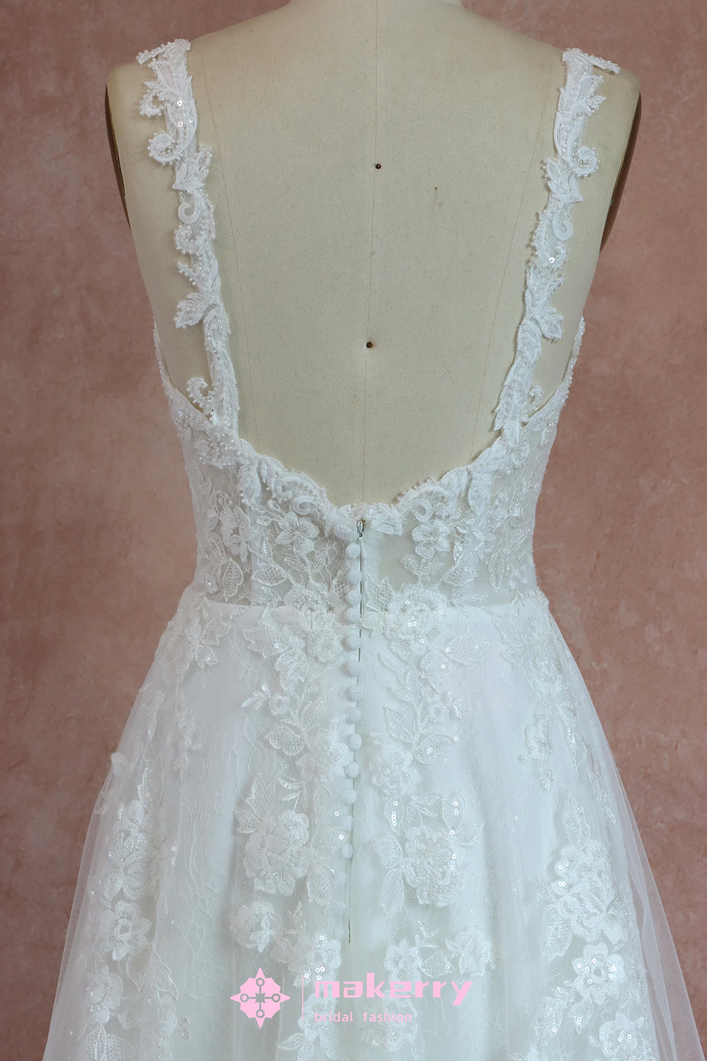 Gorgeous Bead Lace Bridal Dress With Buttons