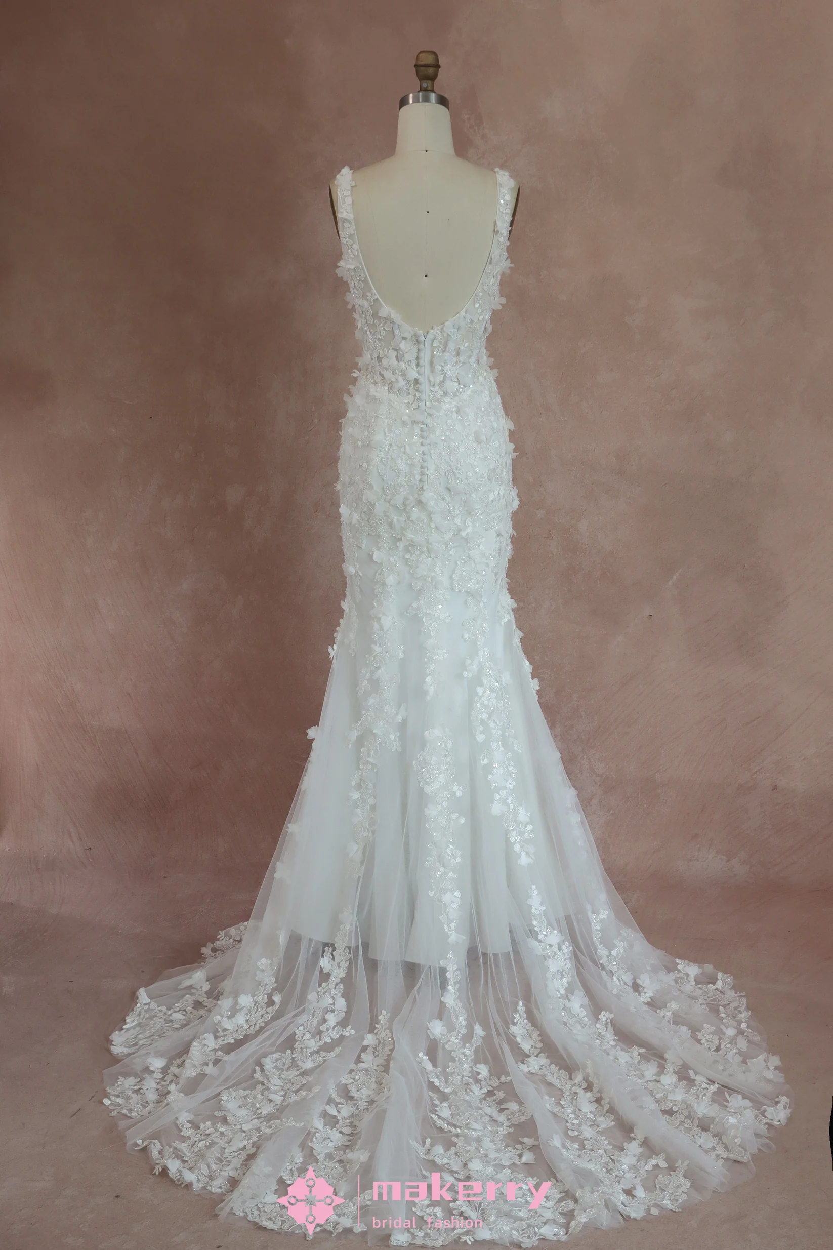 Stunning Bead Detailing And Soft 3D Floral Lace Bridal Gown