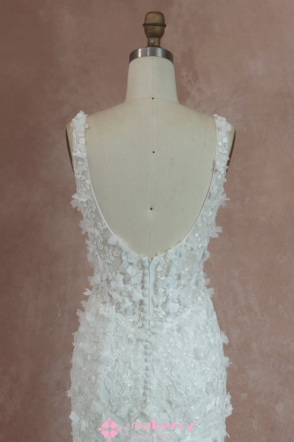 Stunning Bead Detailing And Soft 3D Floral Lace Bridal Gown