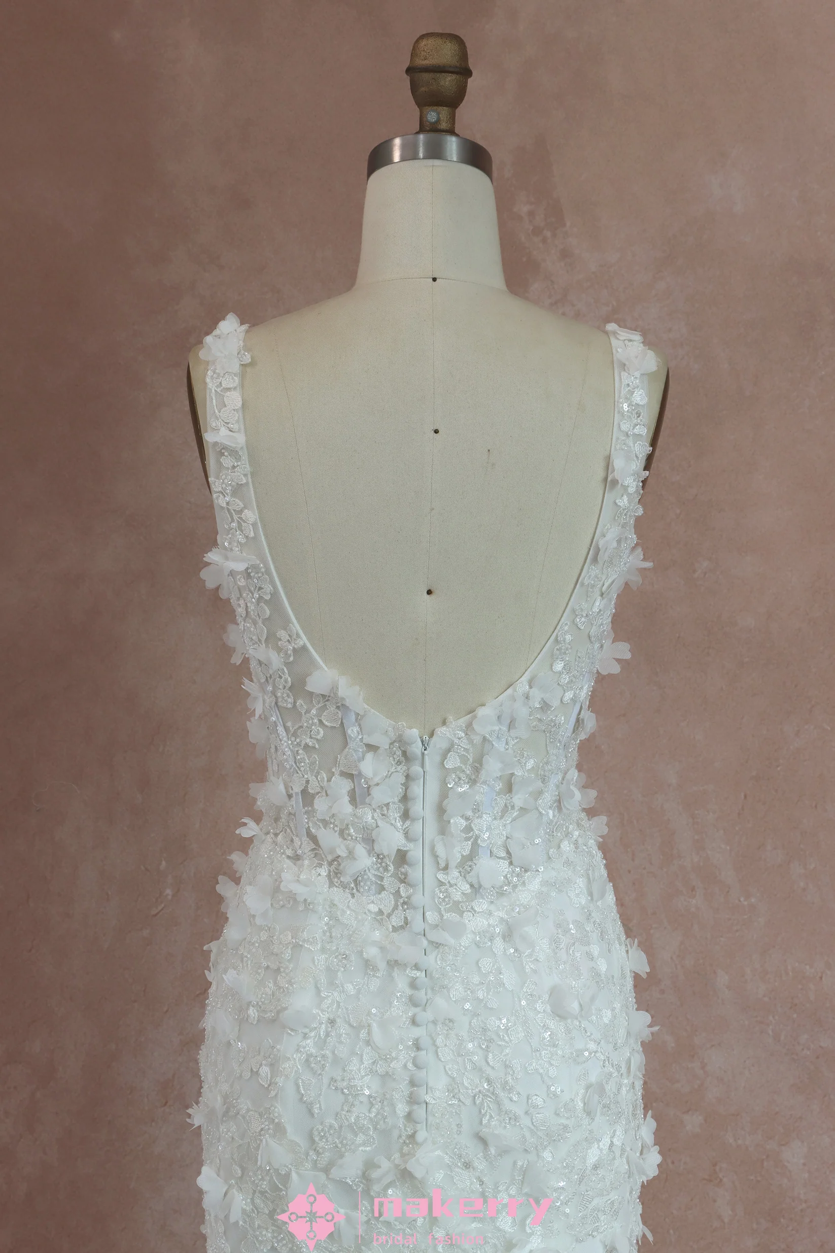 Stunning Bead Detailing And Soft 3D Floral Lace Bridal Gown