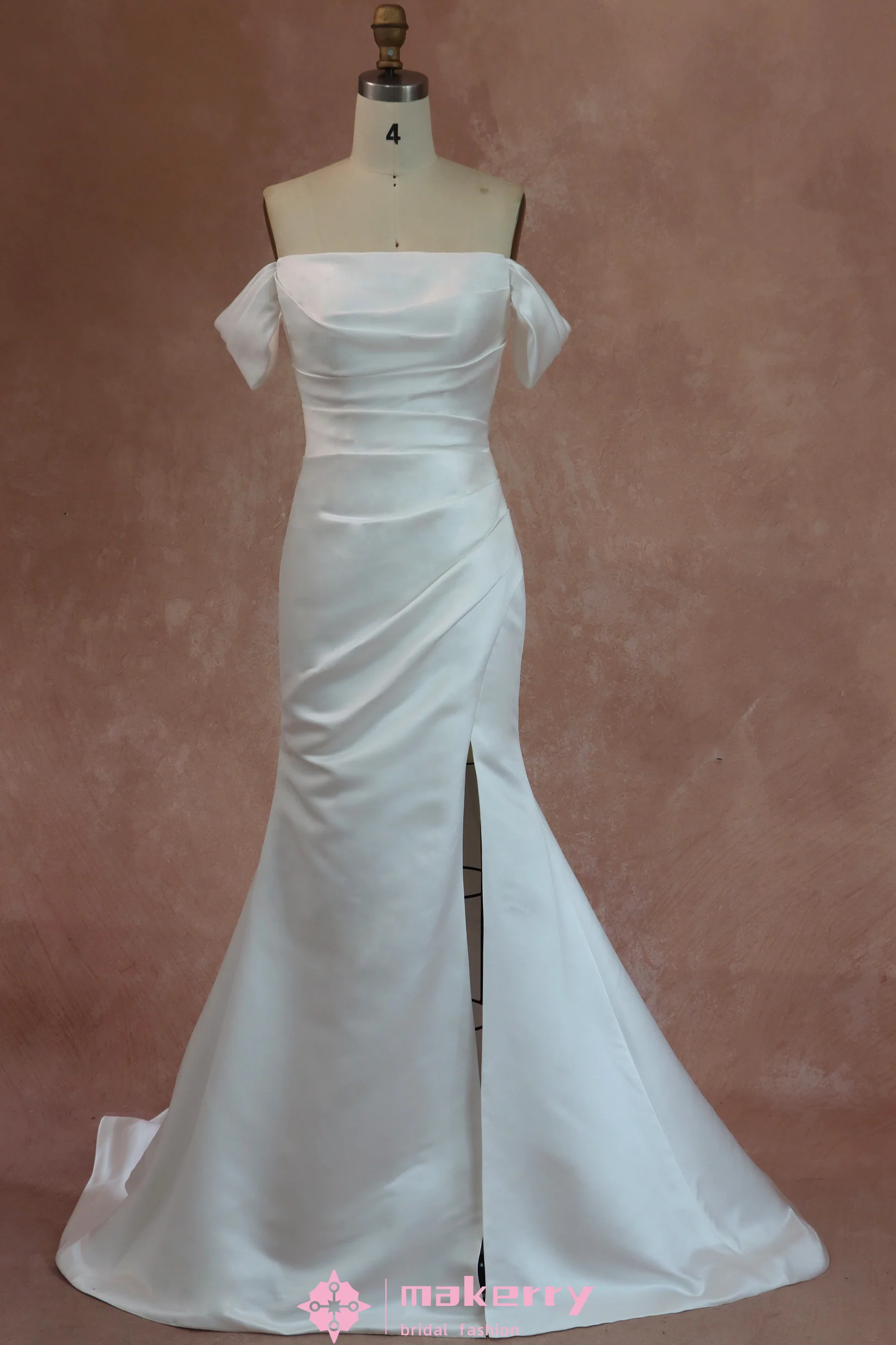 Mermaid Off-The-Shoulder Wedding Gown With A Side Slit