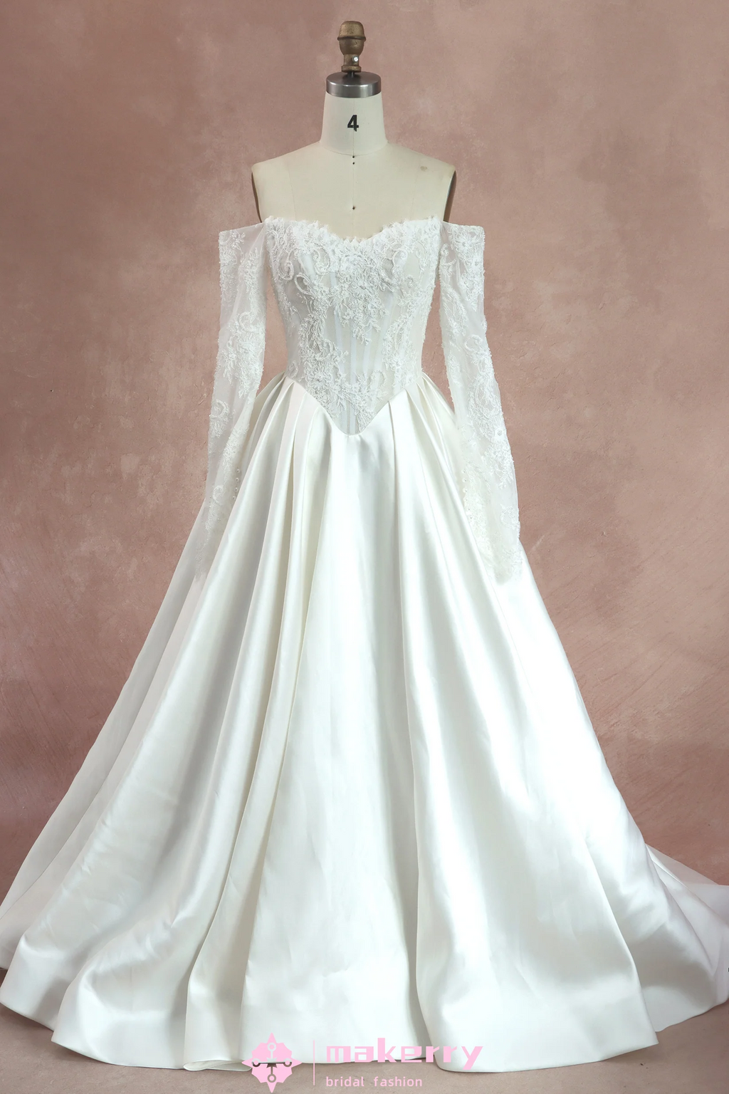 Vintage Mikado Eyelash Lace Bridal Gown With Strapless Scooped Neckline
