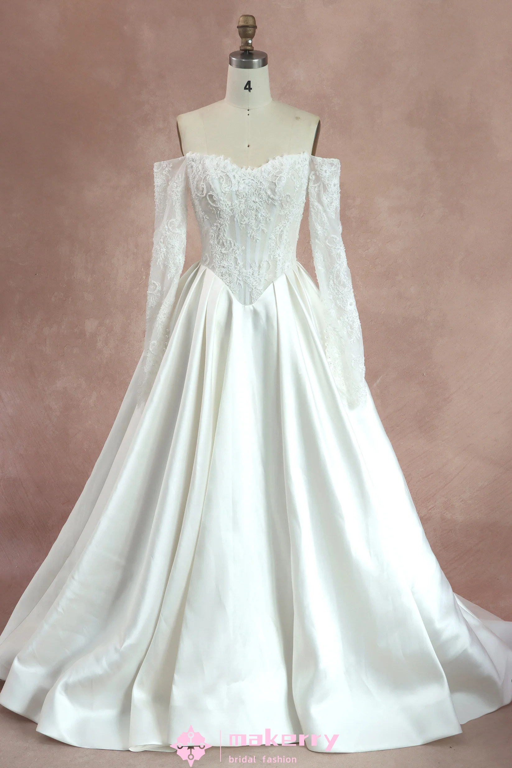 Vintage Mikado Eyelash Lace Bridal Gown With Strapless Scooped Neckline