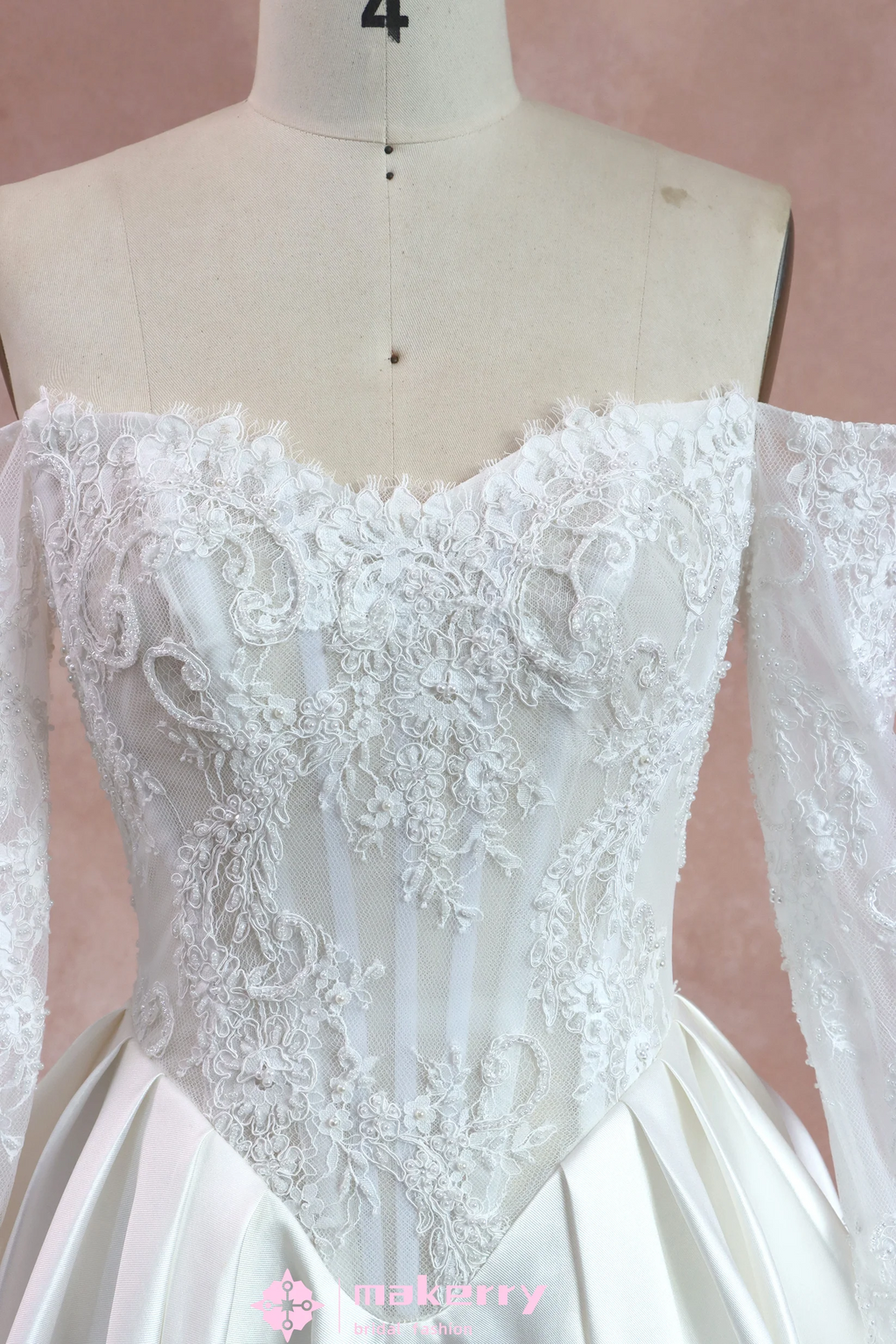 Vintage Mikado Eyelash Lace Bridal Gown With Strapless Scooped Neckline