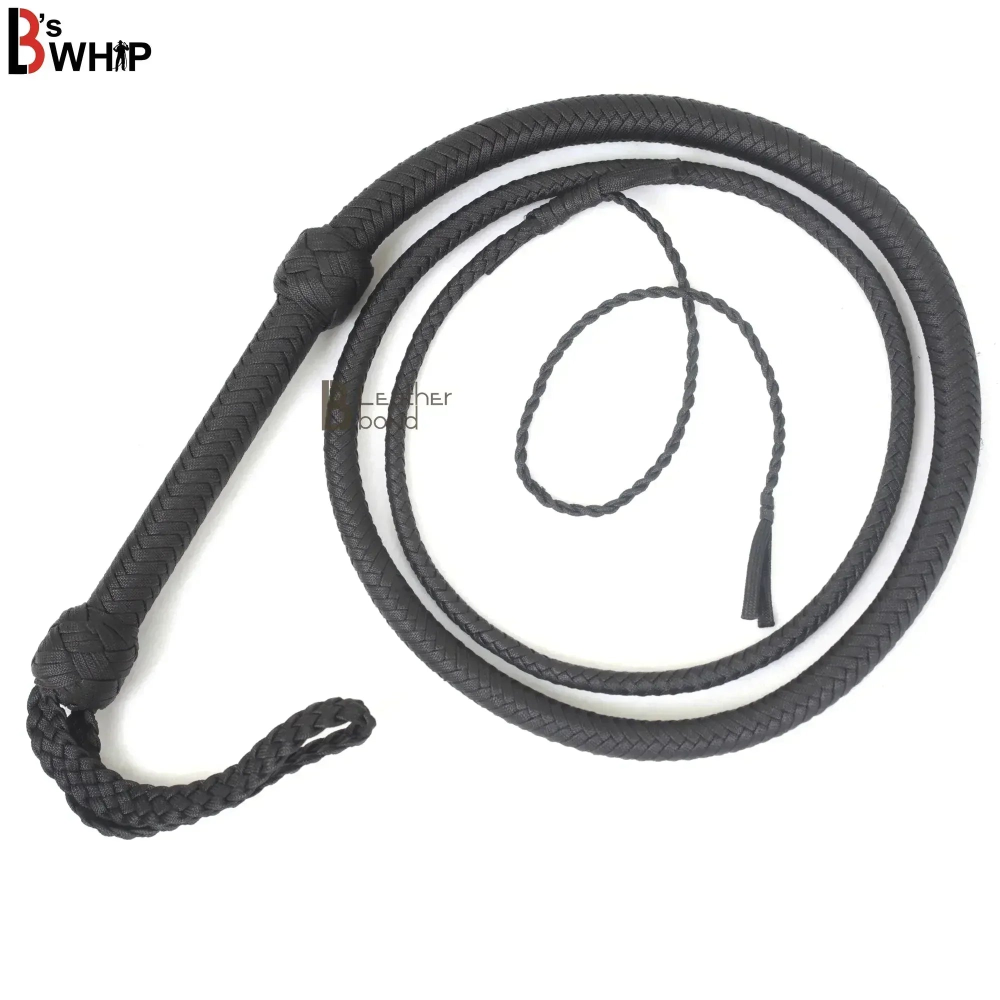 Indiana Jones Style Whip 06 to 16 Feet 12 Strands Bullwhip Black Para Cord Nylon Bull Whip with Leather Plaited Bellies