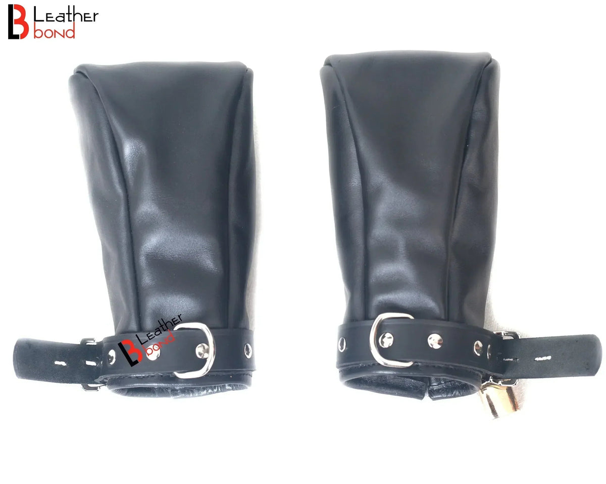 Real Cowhide Leather Fist Mitts Lockable Restraint Bondage Paw Gloves | Black, Red & Purple