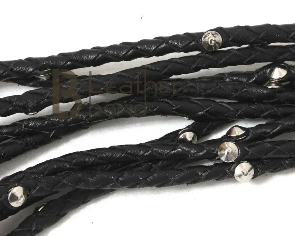 Real Cowhide Leather Cat-o-Nine Tails Flogger 9 Braided Purple Rose Falls with Steel Studs | BDSM Whip