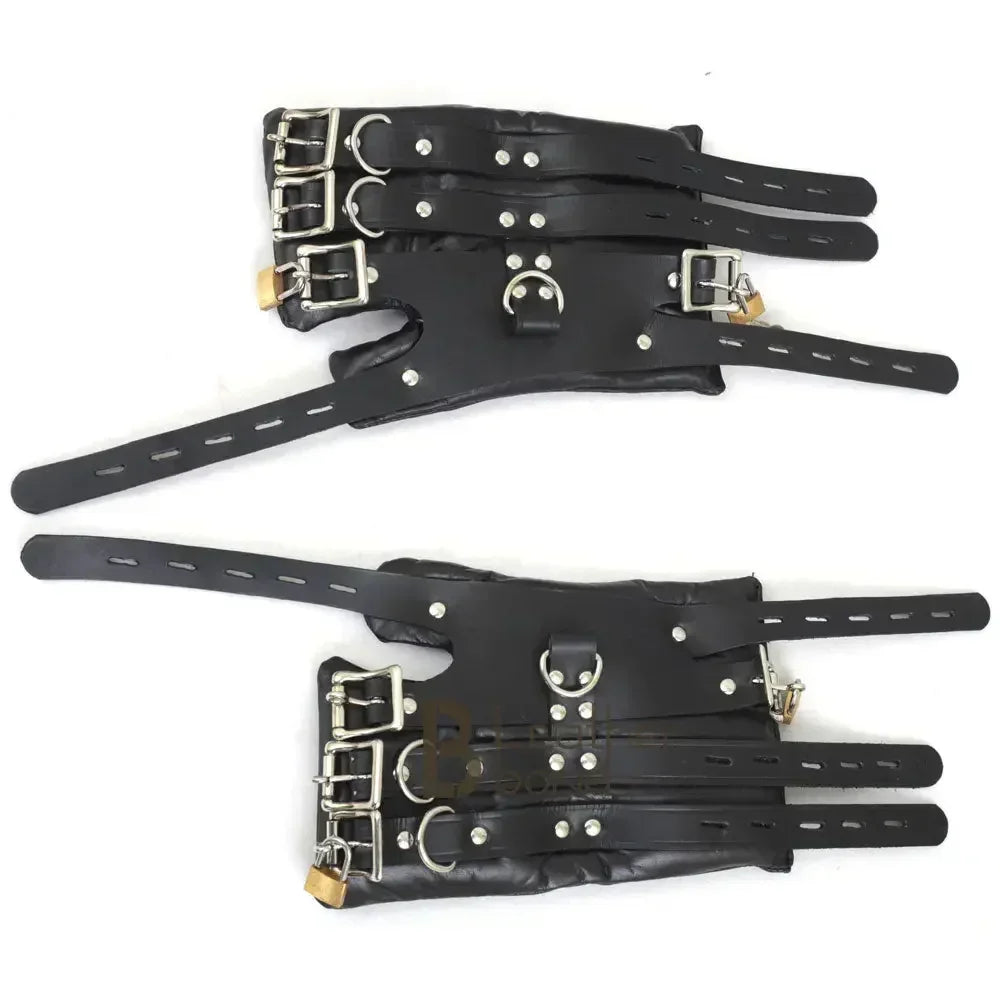 Real Strong Lockable Leather Suspension Bondage Cuffs 2-Piece Heavy Duty Restraint Set | Black