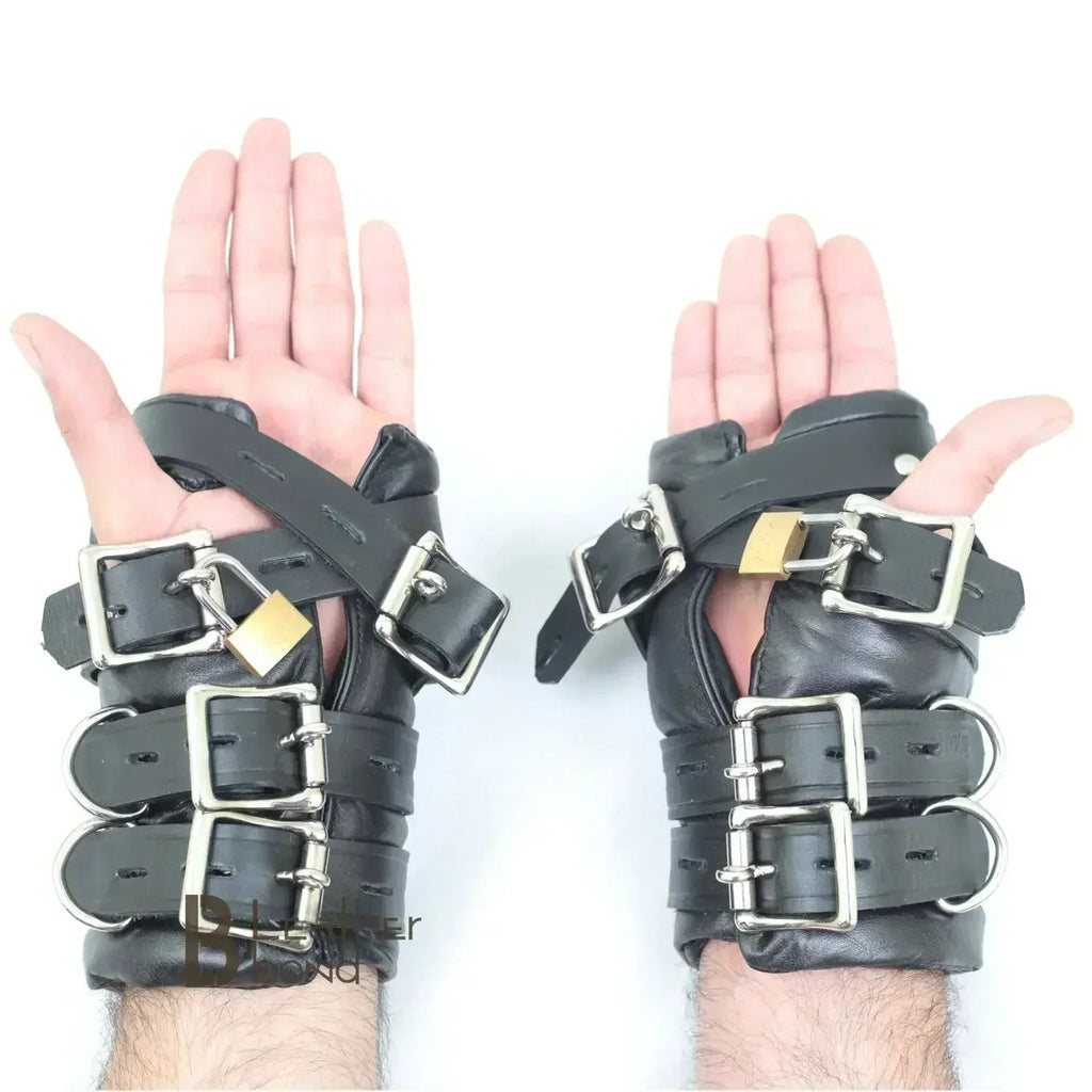 Real Strong Lockable Leather Suspension Bondage Cuffs 2-Piece Heavy Duty Restraint Set | Black