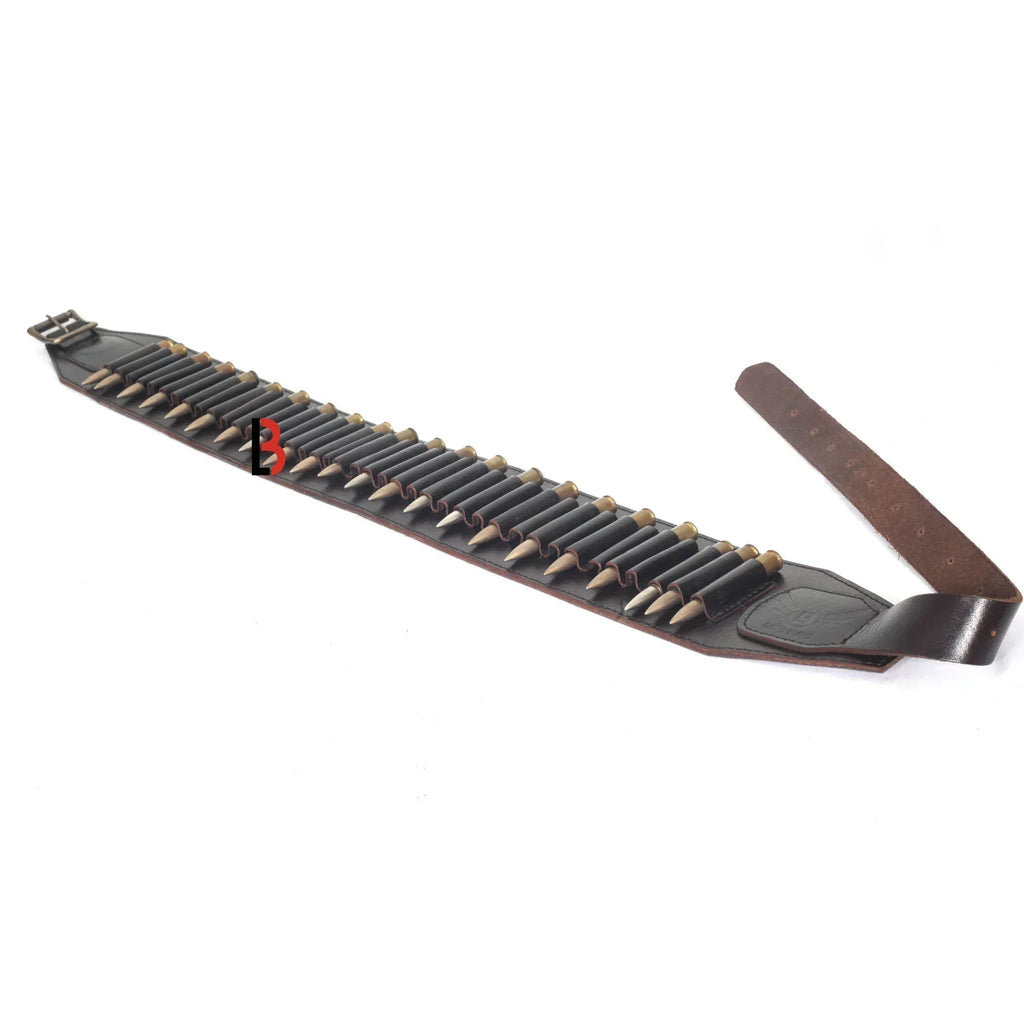 Cowhide Leather Rifle Cartridge Belt Bandolier Hunting Shell Holder & Ammo Carrier