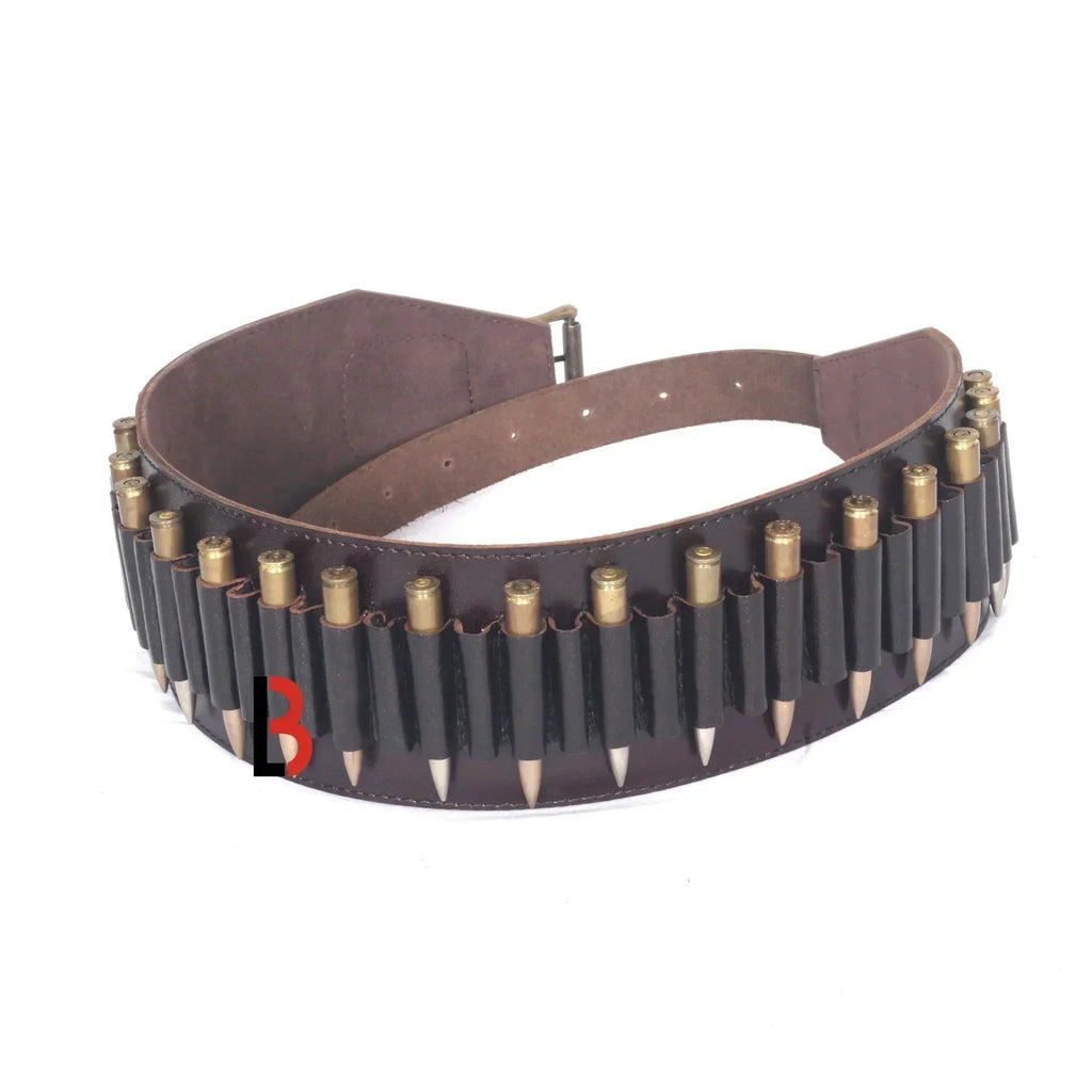 Cowhide Leather Rifle Cartridge Belt Bandolier Hunting Shell Holder & Ammo Carrier