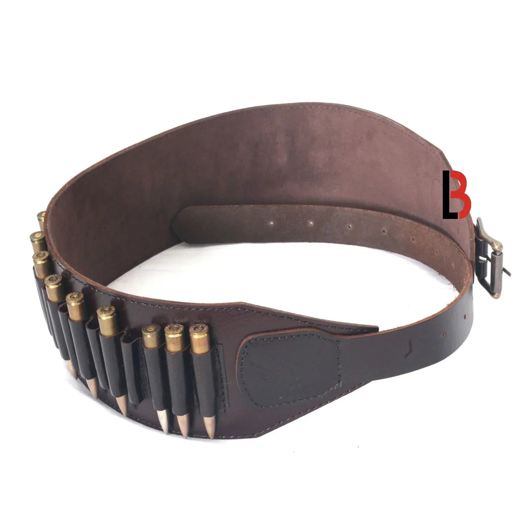 Cowhide Leather Rifle Cartridge Belt Bandolier Hunting Shell Holder & Ammo Carrier
