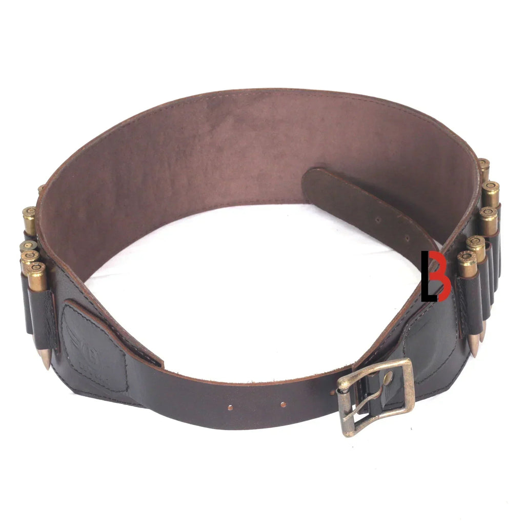 Cowhide Leather Rifle Cartridge Belt Bandolier Hunting Shell Holder & Ammo Carrier