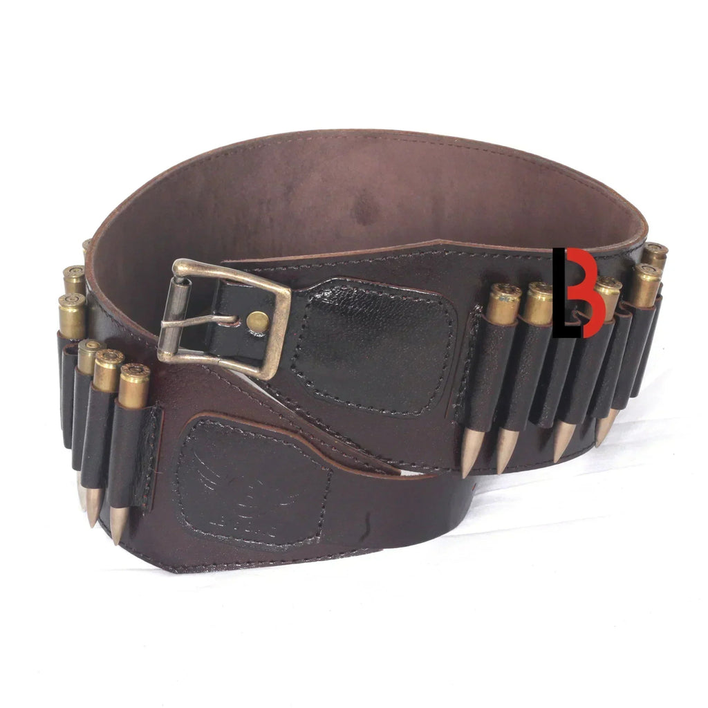 Cowhide Leather Rifle Cartridge Belt Bandolier Hunting Shell Holder & Ammo Carrier