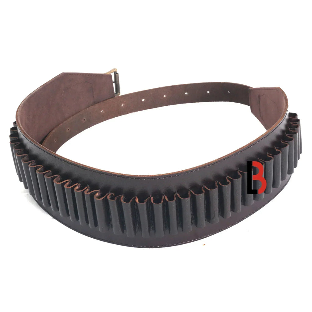 Cowhide Leather Rifle Cartridge Belt Bandolier Hunting Shell Holder & Ammo Carrier