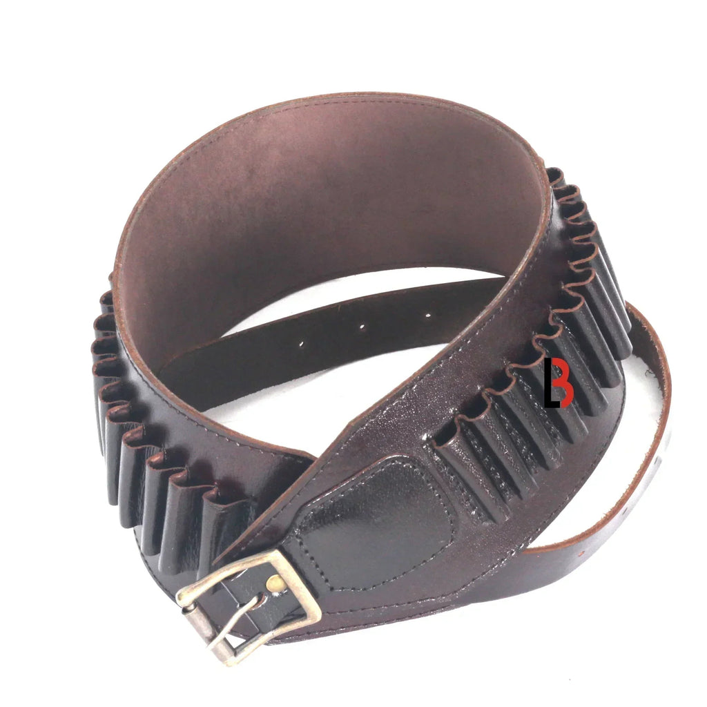 Cowhide Leather Rifle Cartridge Belt Bandolier Hunting Shell Holder & Ammo Carrier