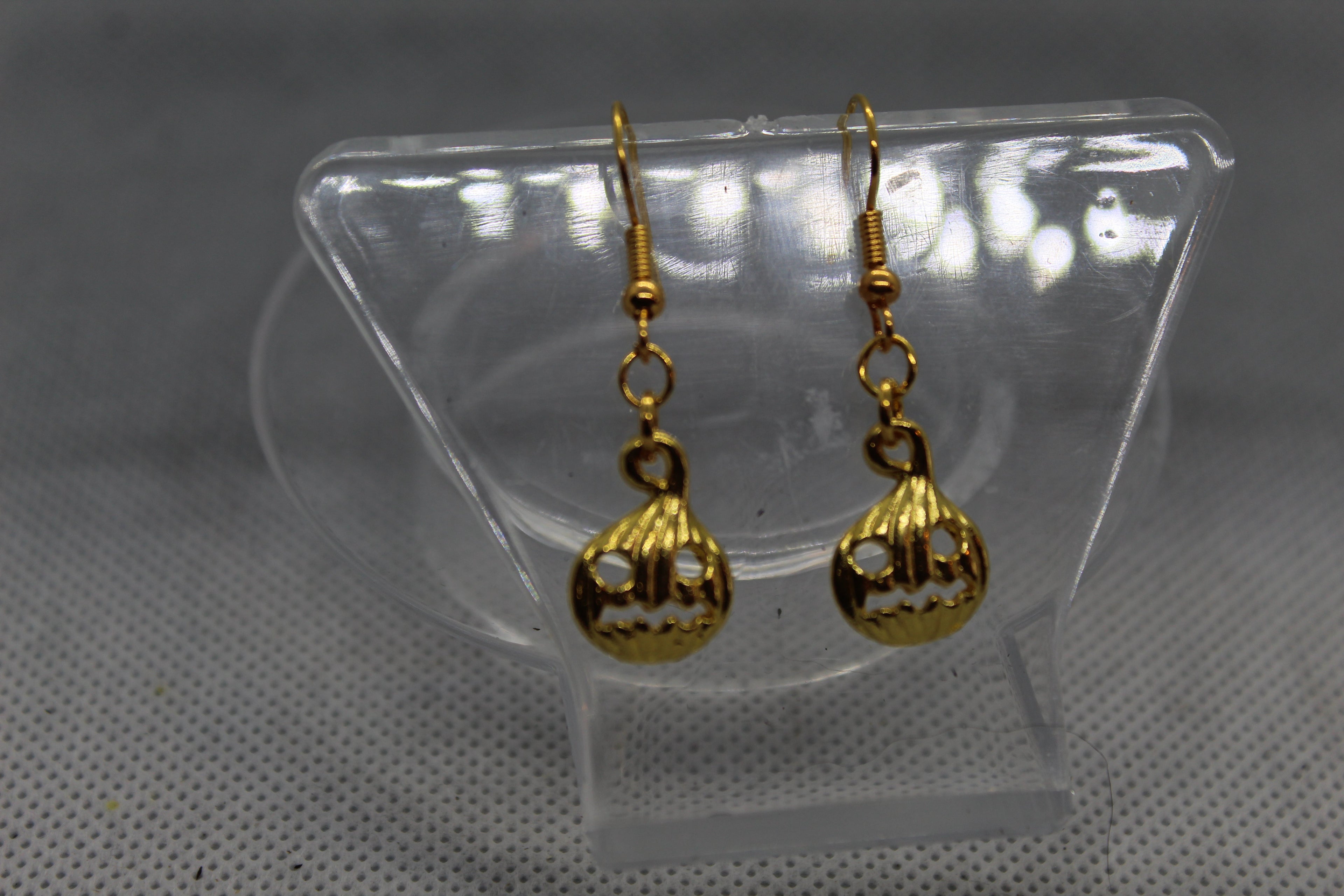 Golden Pumpkin Drop Earrings Jewelry Spooky Halloween Witchy