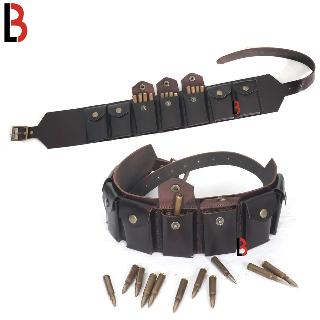 Real Leather Rifle Cartridge Bandolier Belt Ammo Holder & Pouch Belt for Guns