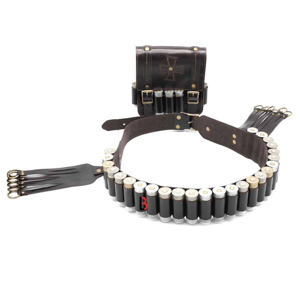Cowhide Leather Cartridge Belt Bird Hanger & Hunting Pouch | 12 Gauge Shotgun Shell Belt